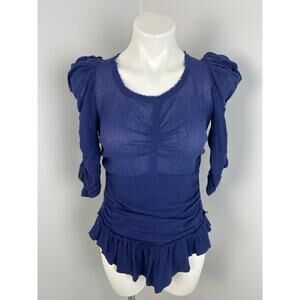 Isabel Marant Etoile 100% Cotton Puff Sleeve Top in Blue Size 2